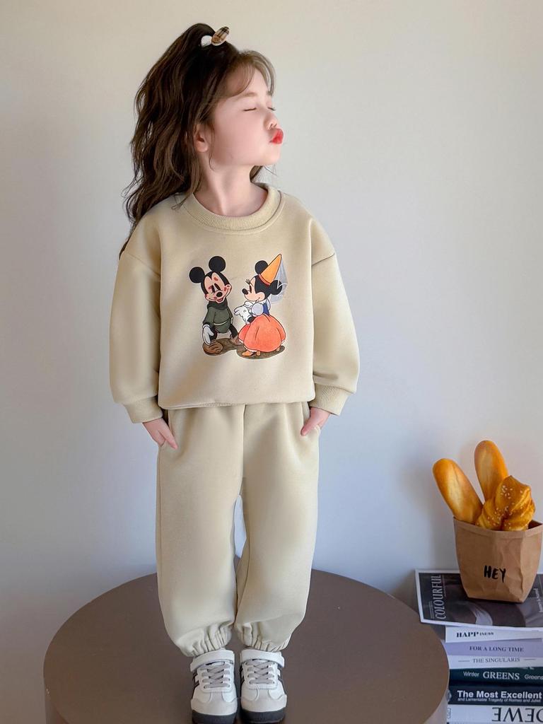 Girls' 2025 Autumn Cartoon Two-Piece Set - Long Sleeve Top & Pants