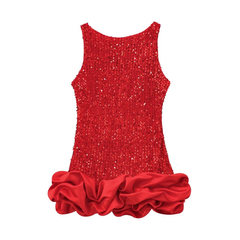 Y2K Winter Schwarzes Pailletten-Mini-Kleid mit Schulterpolstern - Ärmellose Abendgarderobe