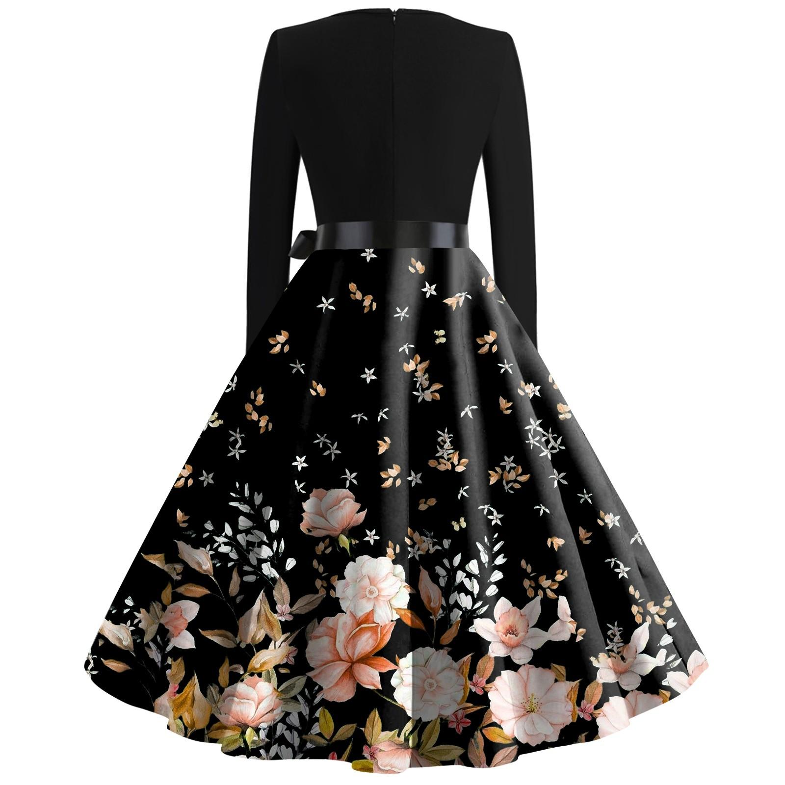 Женское повседневное модное винтажное платье с квадратным воротником и принтом S синий — фото 4