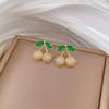 Green Leaf Cherry Necklace Earrings Set Light Luxury Slightly Inlaid Personalized Temperament Banquet Earrings Necklace Combination