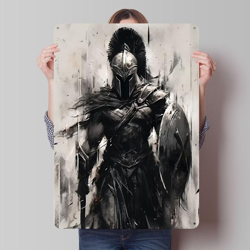 Black White Warrior 300 Tinplate Posters Customizable Wall Art Retro Vintage Metal Signs for Home Room Mancave Decoration Gaming