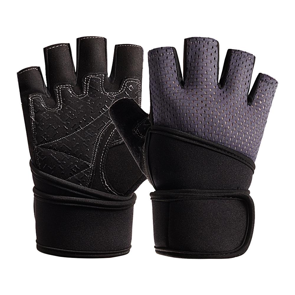 Fitness Half Finger Gloves Men's Equipment Training Exercise Lengthened Wrist Guards Women's Single Bar Pull Up Non Slip Breathable Wear Resistant
