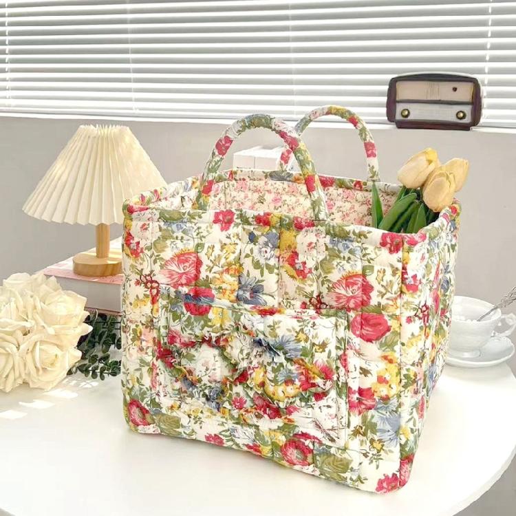 Multipurpose Floral Storage Basket Foldable Cloth Hamper Fabric Storage Basket for Bedroom Bathroom Organization