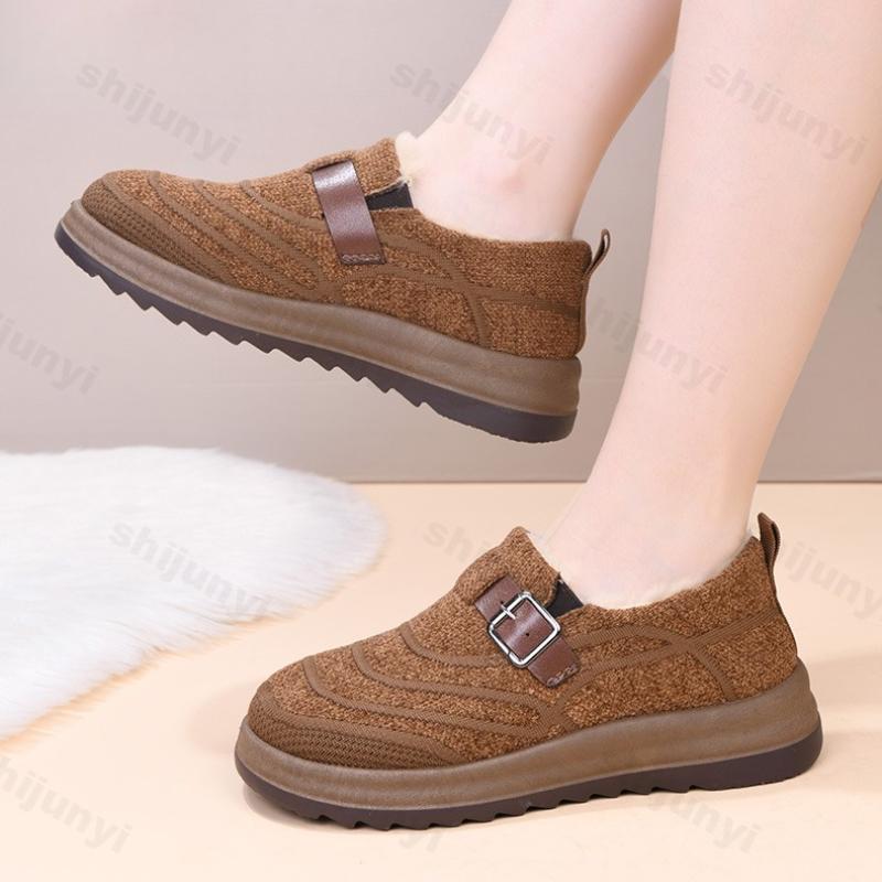 Women's Cotton Shoes Winter New Outdoor Non Slip Comfortable Platform Casual Shoes Fashion Buckle Strap Vintage Plush Warm Shoes
