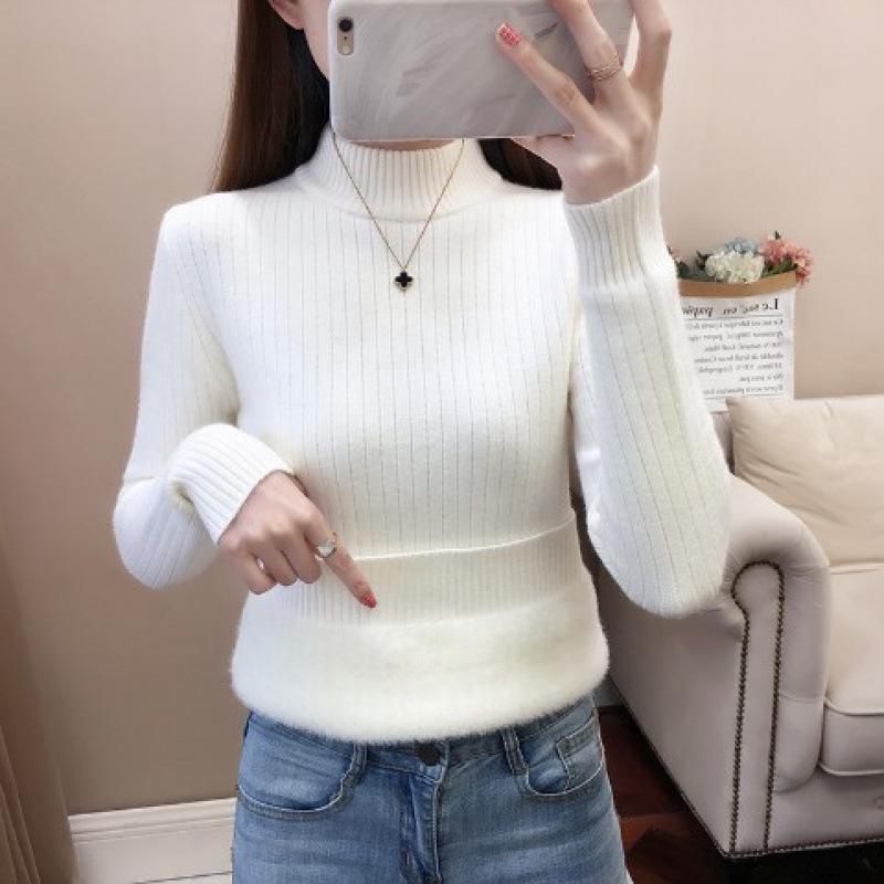 

Женский вязаный свитер с полувысоким воротом на флисовой подкладке - Приталенный крой, Однотонный, Идеально подходит для осени/зимы. S (80-95 lbs)