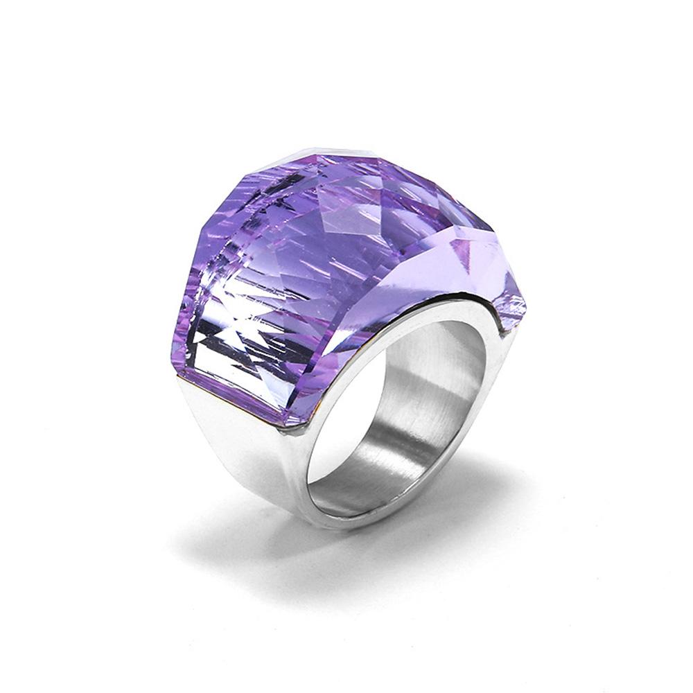 Titanium Steel Bold Gradient Ring Semi-Transparent Multi-Color Zircon Jewelry Edgy Stackable Everyday Accessories