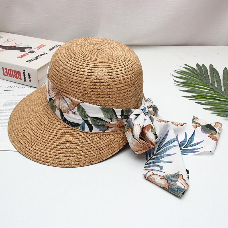 Damen Strohsonnenhut mit Blumenband, breite Krempe, UV-Schutz, Sommer-Strandhut, Mode, leicht, für Urlaub, Reisen, Mützen