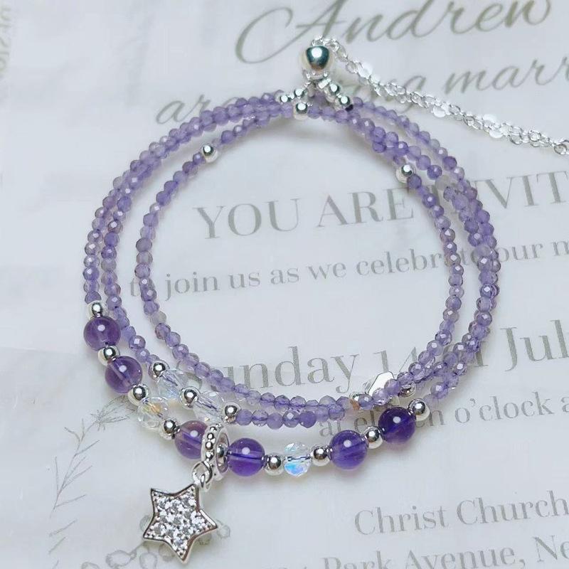 Amethyst cut, three circles, silver crystal bracelet, multi-circle pull-out bracelet.