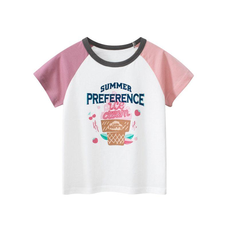 European and American Export Children s Clothing Summer New Arrivals Children s Pure Cotton Printed Cartoon Short-Sleeved T-Shirt Baby Clothes Ins Ht9186 Off-White 90