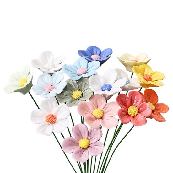 Ručně vyráběná keramická simulace květiny Realistický umělý barevný květ Dekorace Umělá květina se stonkem DIY Dekorace vázy