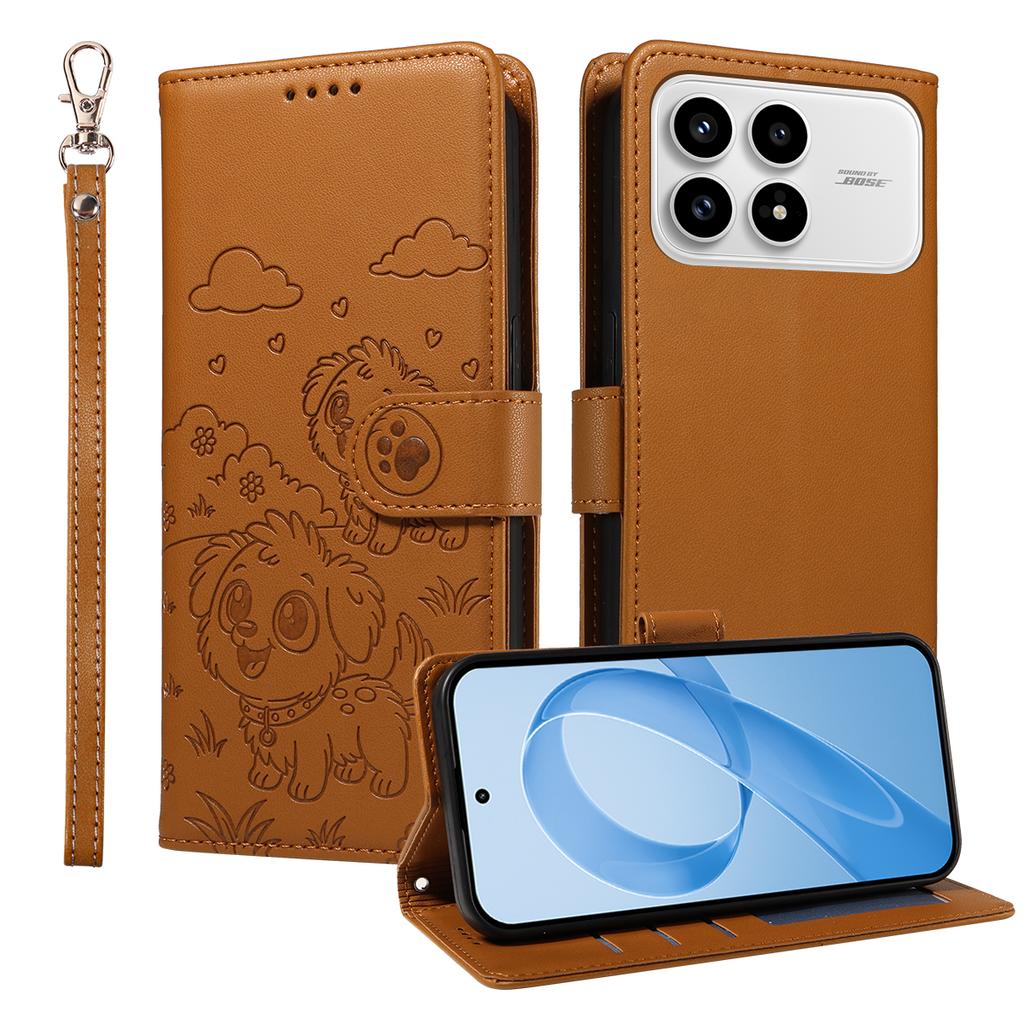 For Xiaomi Redmi K90 5G/Poco F8 Pro Case RFID Blocking Imprinted Dog Pattern PU Leather Phone Cover with Wrist Strap