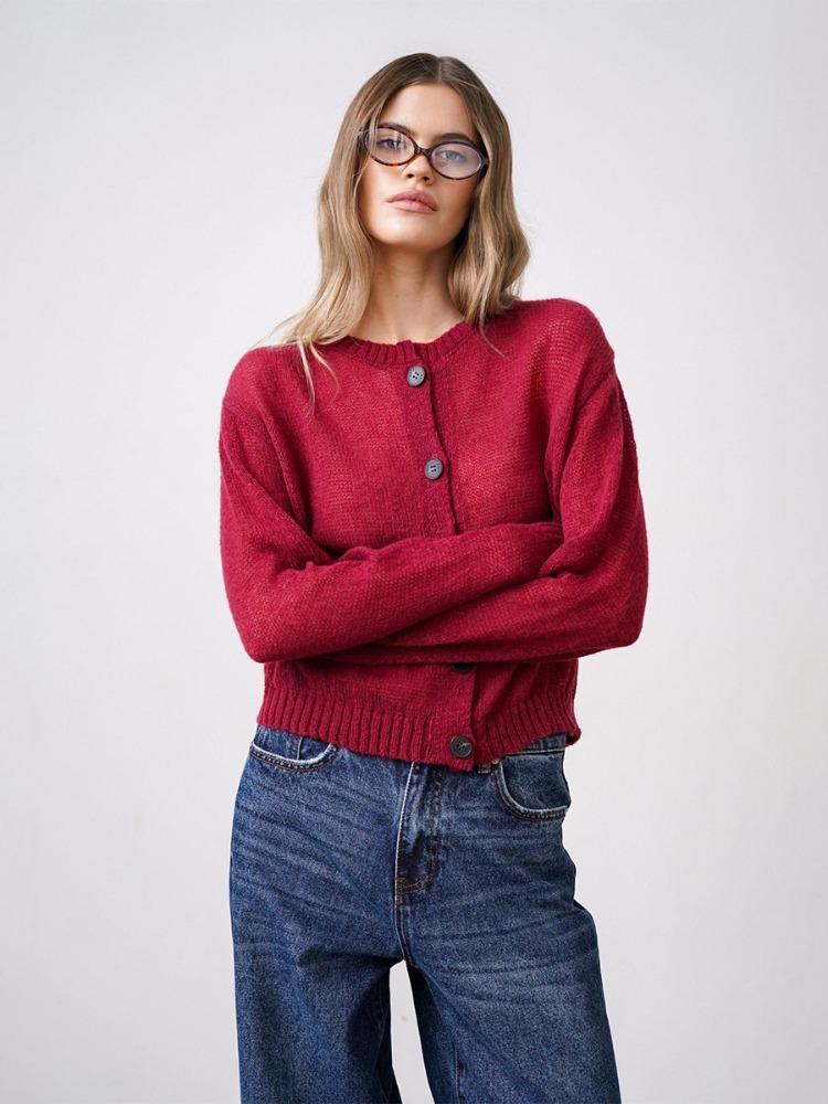 Solid Colour Simple Knitted Cardigan Autumn Lazy Versatile Casual Round-neck Jumper Women Blend Comfortable Versatile Undercoat Long Sleeves Sweater