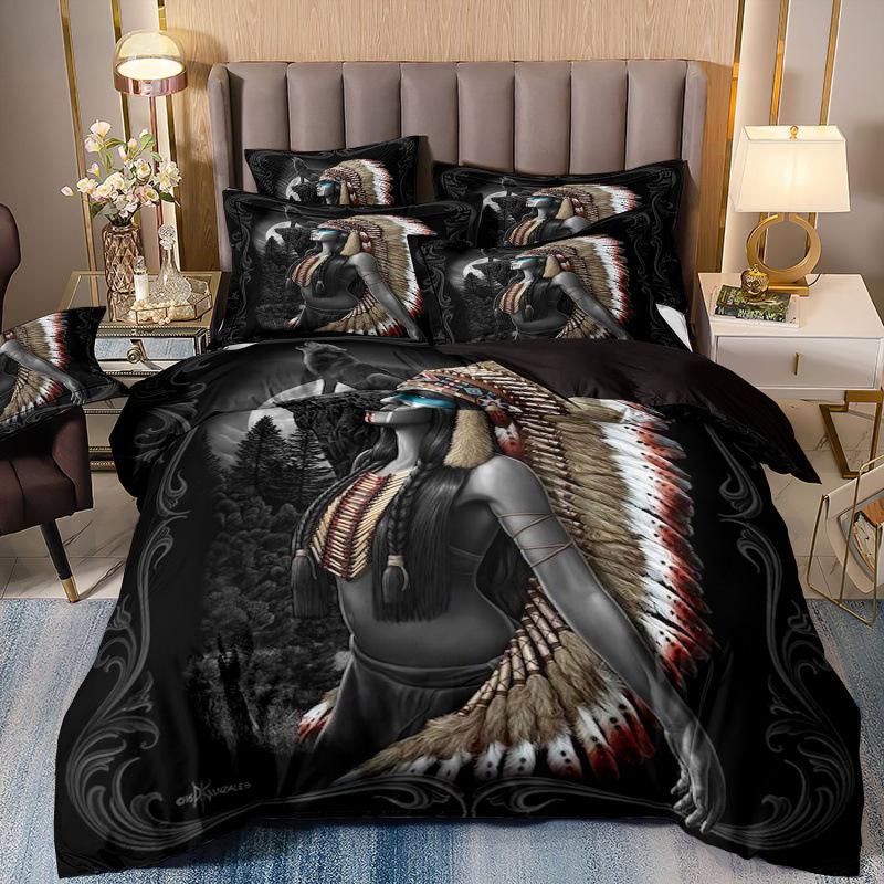 Set de trei piese 3D Textile de casă Lenjerie de pat Schelet Femeie frumoasă Imprimeu Husă de pilotă Cearșaf