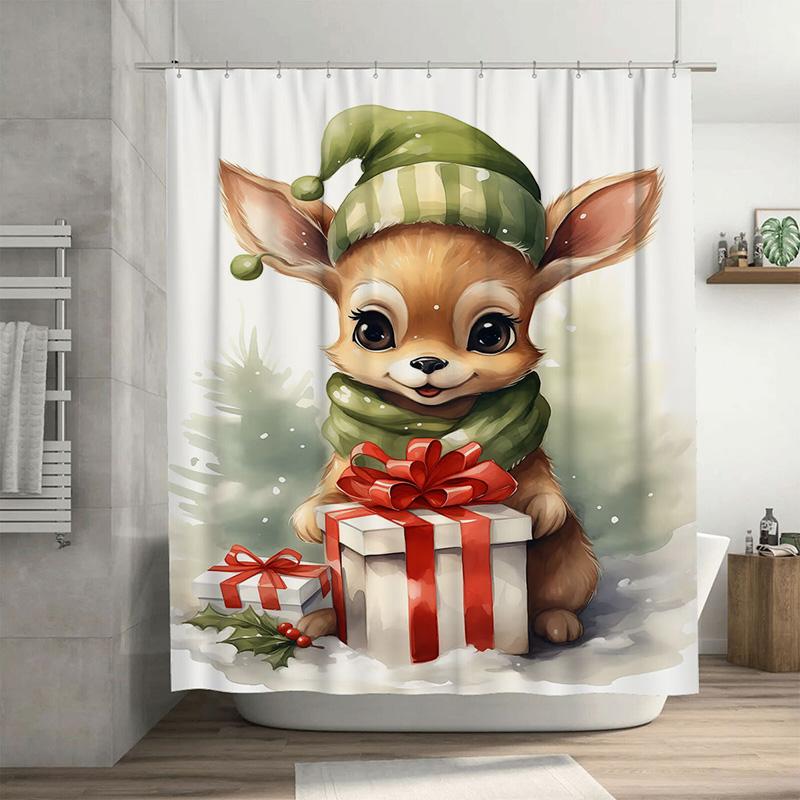 

Tuniu Charming Christmas Deer Bathroom Shower Curtain Cute Festive Holiday Forest Animal Decor Waterproof Fabric For Spa Or Hote W60H190(CM)-1 Pcs