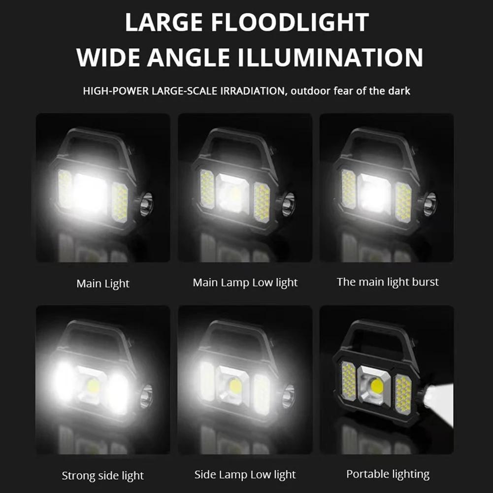 Powerful Dual Light Source Flashlight USB Rechargeable Lantern 6 Modes Portable Solar Work Lights Outdoor Camping Handheld Torch