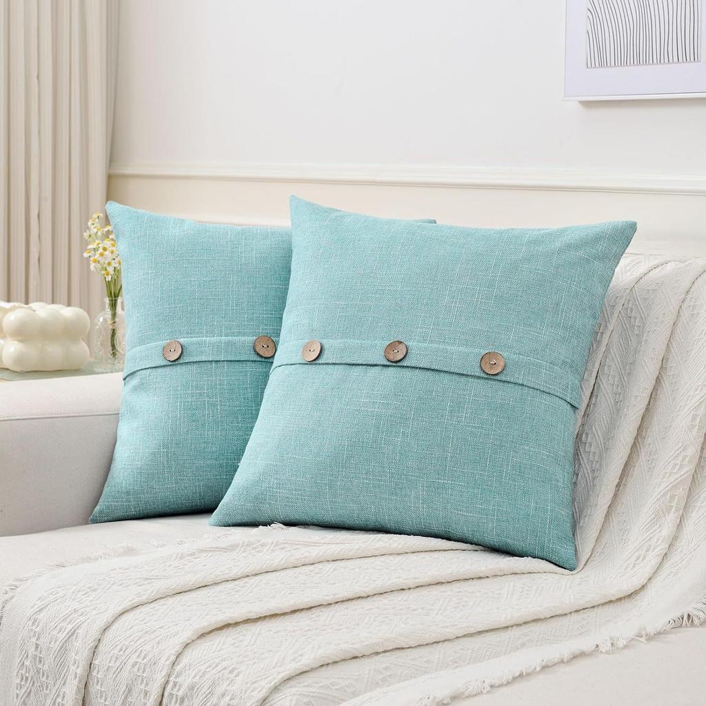 Creative Cotton and Linen Button Pillow Cover Solid Color Light Luxury Linen Double Needle Coconut Button Cushion Cover Coconut Button Pillow