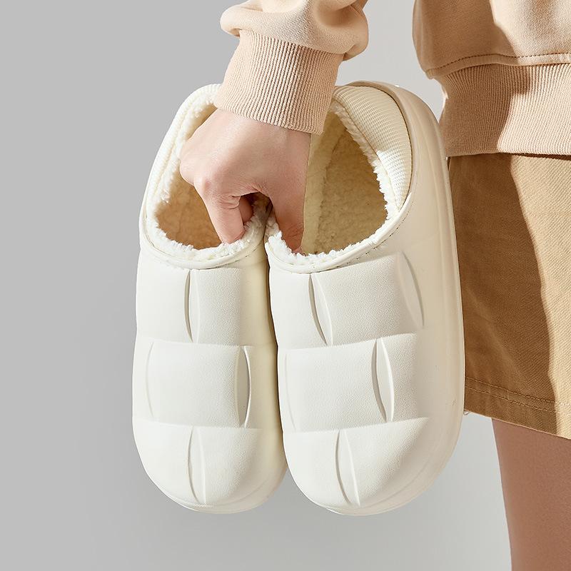 Winter Frauen Baumwolle Hausschuhe Wasserdichte Warme Plüsch Schuhe Mode Indoor Hause Dicke Sohle Schuhe Nicht-Slip Solide Paar Hausschuhe