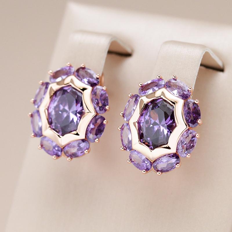 Unusual Sparkling Oval Purple Natural Zircon English Earrings For Women Luxury  Rose Gold Color Party Daily Jewelry