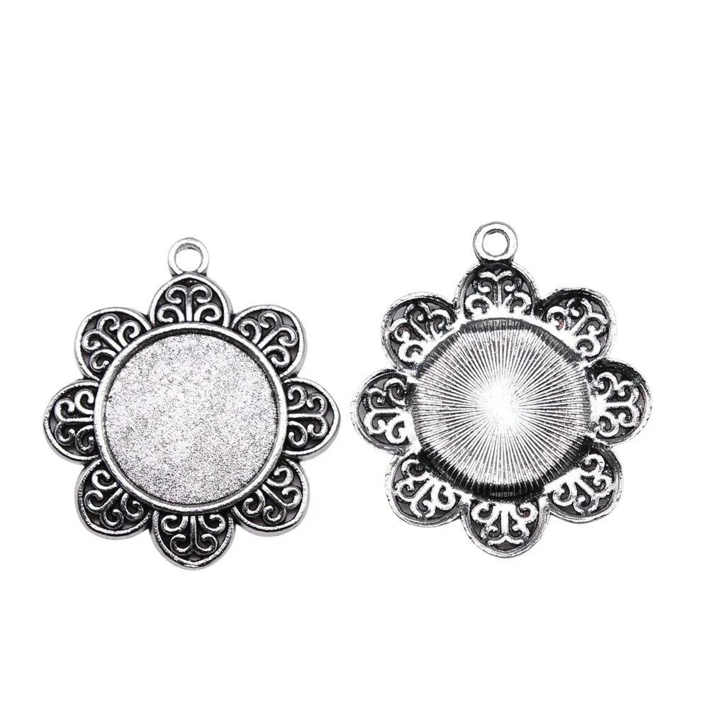 Ajuste Redondo 25Mm Cabujón de Cristal Base Bandeja de Montaje Color Plata Antigua Componentes Decoración Hecho a Mano Para Fabricación de Joyas