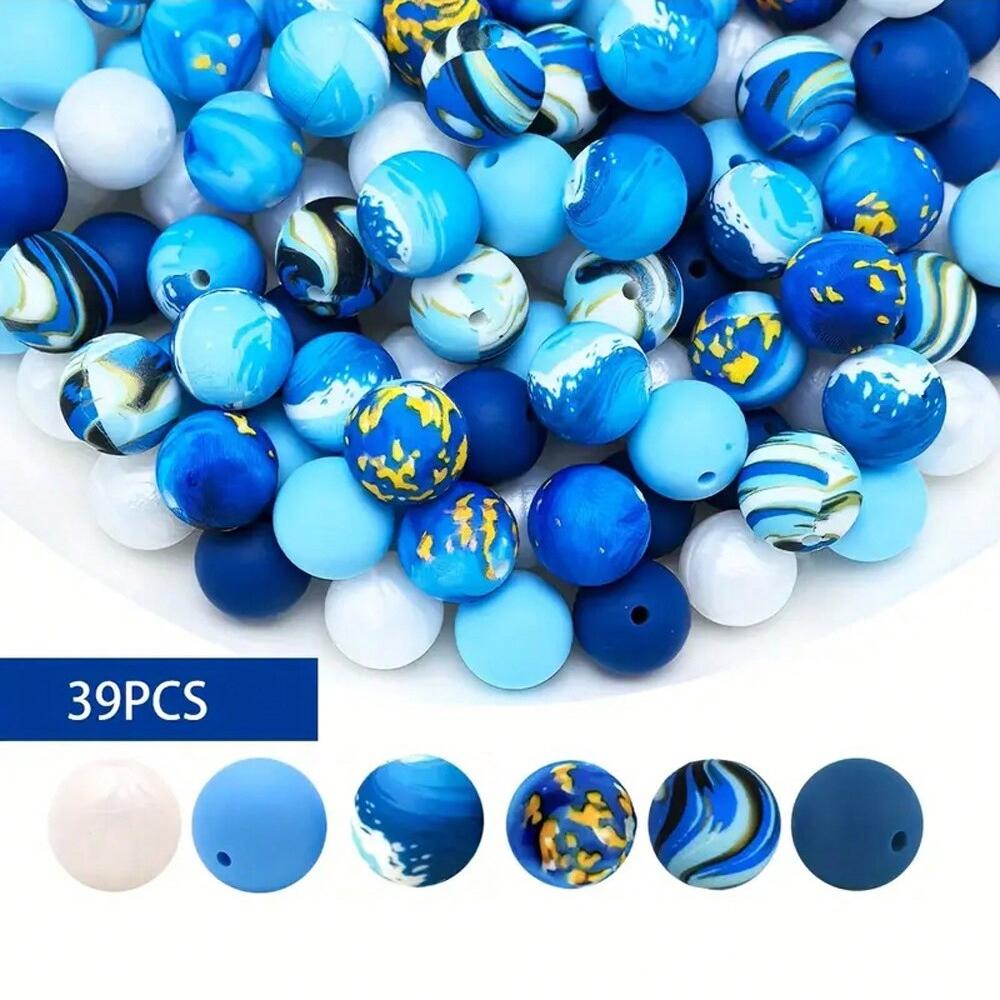 

39pcs Silicone Beads Set, Pink & Purple Iridescent Elements, DIY Jewelry Making Supplies, Craft Beads for Earrings, and More