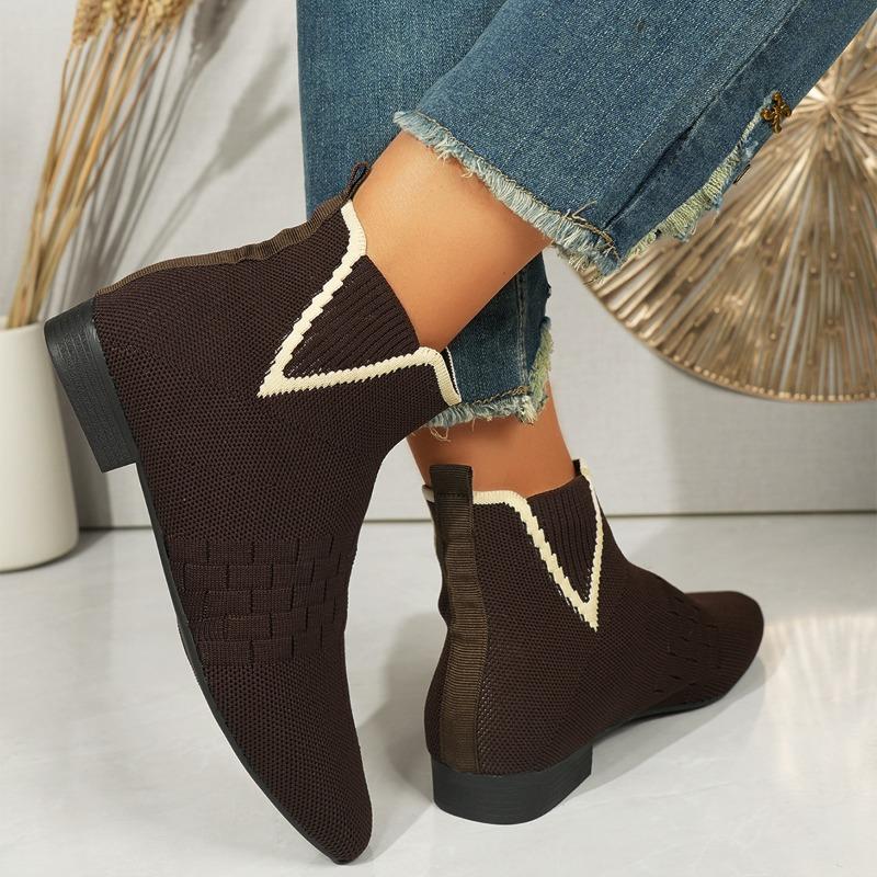 European and American Spring and Autumn Large Size Square Head Short Socks Boots Women's Cross-border Breathable Elastic Sleeve Thin Short Boots