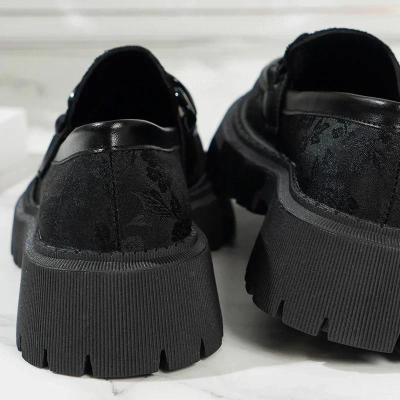 Women's Fashion Chain Decoration Loafers Slip On Soft Sole Office Work Shoes Woman Black Embroidered Platform Oxfords for Women