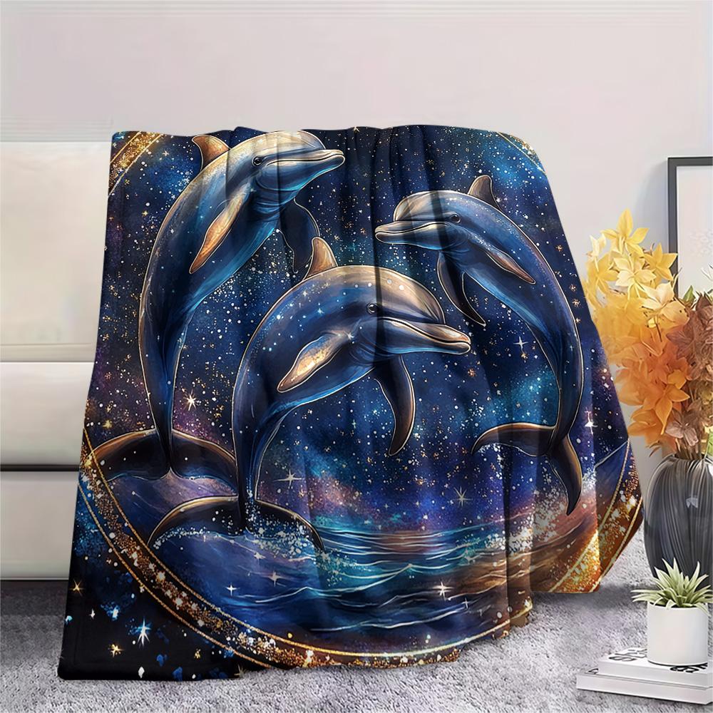 Dolphin Print Flannel Blanket, High quality Comfortable for All Seasons, Home Decor, Warmth and Comfort, Perfect for Christmas Gifts