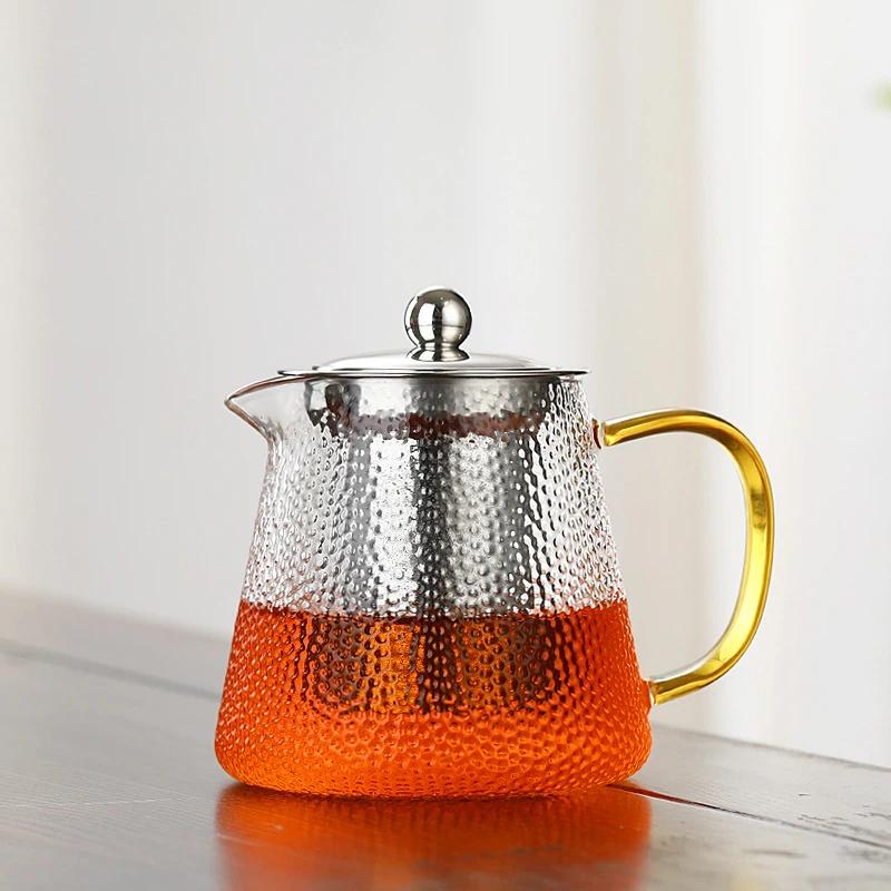 550ml Transparent Glass Kettle with Stainless Steel Filter Teapot Glass Water Jug Heat Resistant Carafe Juice Pitcher
