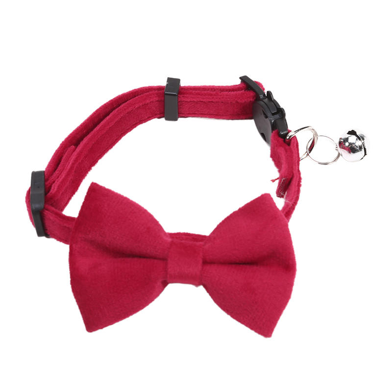 1PC Cute Pet Suede Bow Tie Collar with Bell Breakaway Adjustable Solid Color Safety Collar for Kitten Puppy