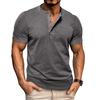 Men’s T-shirts Henley Collar Short Sleeves Cotton Polo Shirts Solid Color Casual Tops