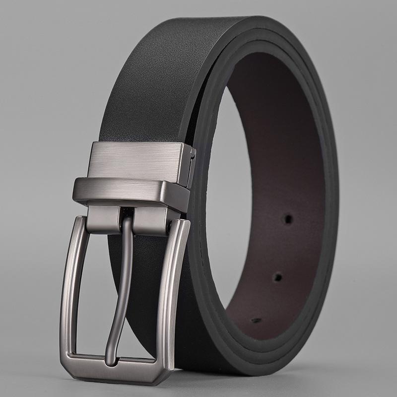 

[Двусторонний] ремень мужской ПУ вращающаяся пуговица головка деловой повседневный декоративный костюм брюки молодой мужской ремень Length 122 Width 3.7