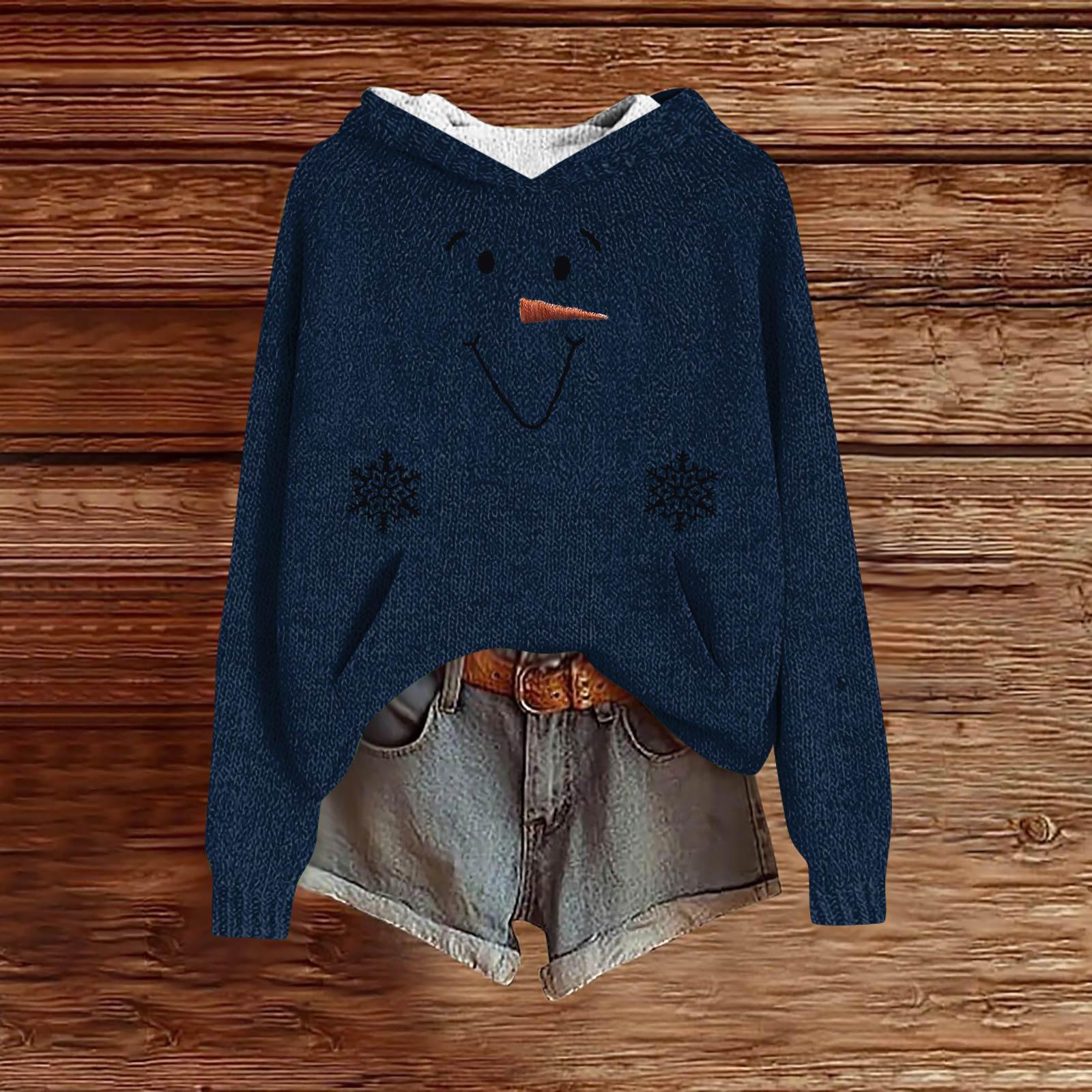 

Женские толстовки Вязаный свитер Милая рубашка Осенний пуловер Толстовка с капюшоном XL тёмно-синий