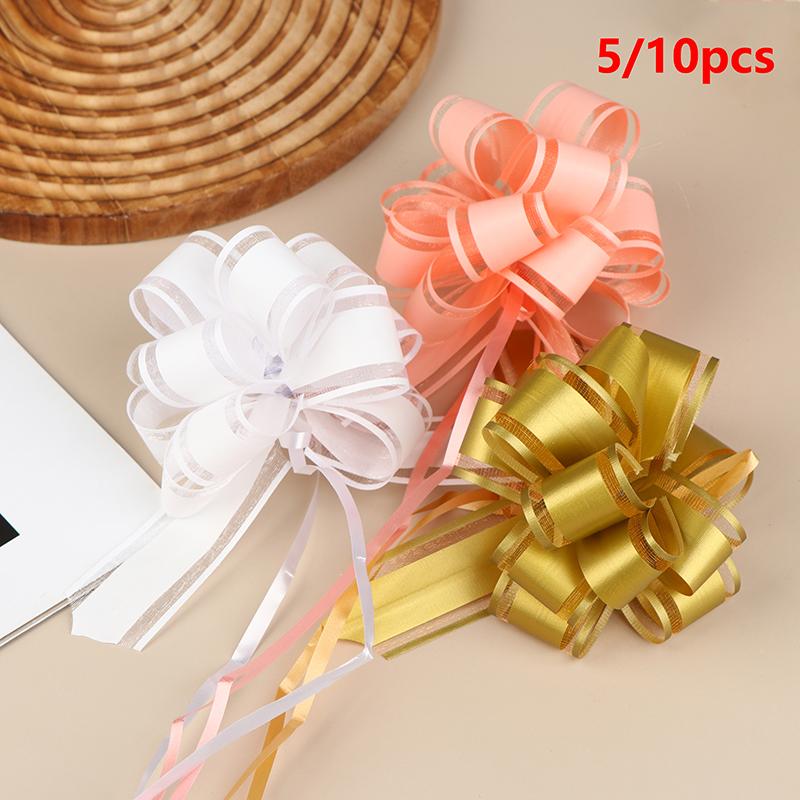 5/10Pcs Wedding Car Bow Ribbons Pull Flower Christmas Gift Wrap Packaging Decoration Diy Craft Flowers Birthday Party Supplies