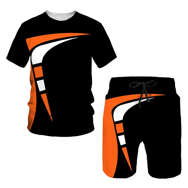 Neues Sommer-Europäisches und Amerikanisches Oversized Herren Trend Lässiges Trainingsanzug Set 2026 3D Digitaldruck T-Shirt Shorts Set 2-teiliges Outfit