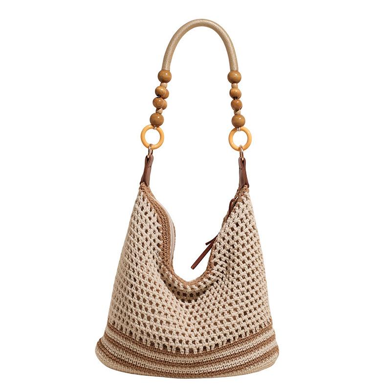 Holiday Style Woven Bag Women's 2025 Summer New Fashion Hollow Knitted Shoulder Bag Large Capacity Commuter Tote Bag