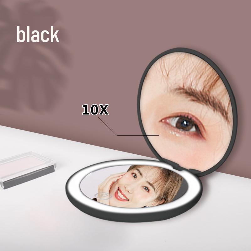 Portable Rechargeable LED Makeup Mirror with Stepless Dimming, Double-Sided Folding Design, Ideal for Travel