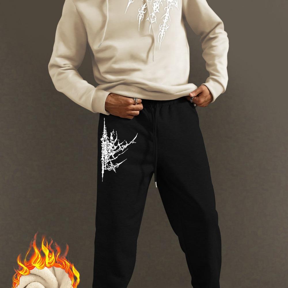 Herren modische Sportbekleidung mit Kapuze, lässiges Set, normale Passform, bedrucktes Design, mit Taschen