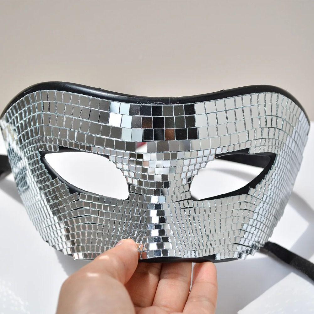Male Adult Ball Glitter Mirror Face Mask Masquerade Home DJ Decor Simple Night Club Mask  Gift