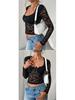 Spring/Summer European-American Sexy Slim Fit Hollow Out Long Sleeve Lace Top