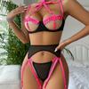 Contrasting color hollowed-out straps, sexy garter panties, perspective sex suit