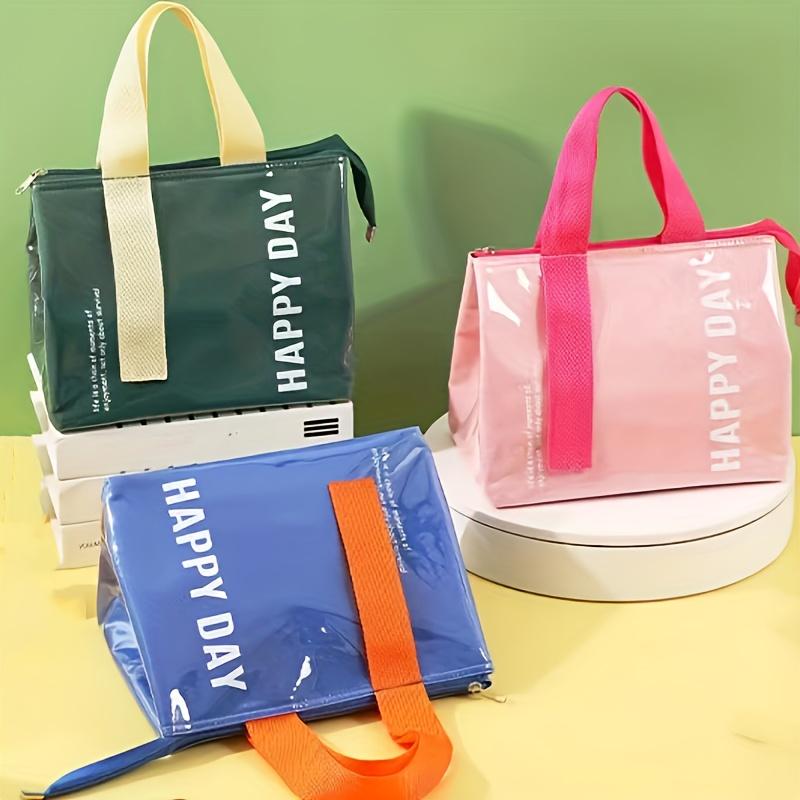 1pc Insulated Lunch Bag,PET Material,Square Shape,Large Capacity Portable Bento Box Carrier with Thermal Ware, with Hand Wash Operation Instruction
