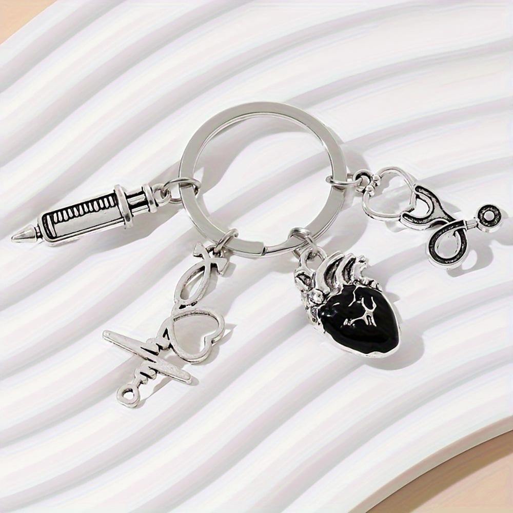 

Nurse Keychain Ecg Syringe Metal Pendant Medical Jewelry for Nurses Couple Family Keychain Pendant
