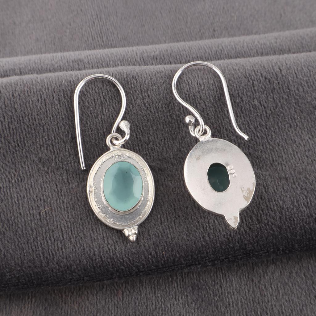 Aqua Chalcedon Handgefertigter Edelsteinschmuck, 925 Sterling Silber Ohrringe Unikat Design Schmuck, Für Frauen