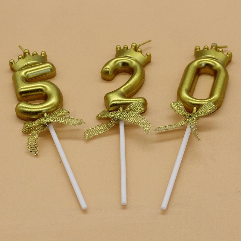 Creative Golden Crown Bow Number 0-9 Candle Birthday Party Arrangement Cake Decoration Candle