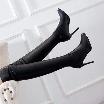 2025 Autumn Skinny Boots Women's High Heel Small Boots High Heel Over Knee Boots Skinny Heel Leather Boots