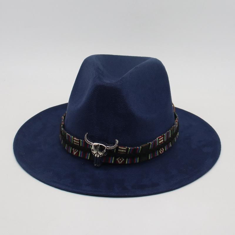 Wind Western Cowboy Hat Horn Woolen Jazz Top Hat Men And Women'S Ethnic Style Felt Hat Big Eaves Hat