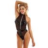 Dame Sexy Leather Mesh Undertøy Undertøy Åpent skritt Bodysuit nattøy