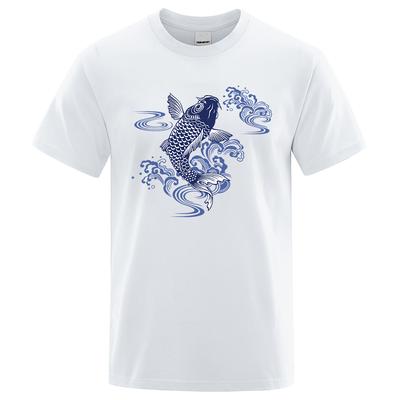 Cyprinus Carpio Haematopterus Koi Herren T-Shirts Lässig Baumwolle Männlich Kurzarm Atmungsaktiv Übergröße Oberteile Kleidung