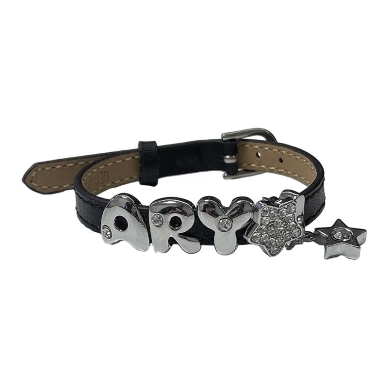 Subkulturní kožené nastavitelné náramky Jednoduché retro dopaminové náramky Všestranné s diamanty Hvězda Písmeno Široké náramky