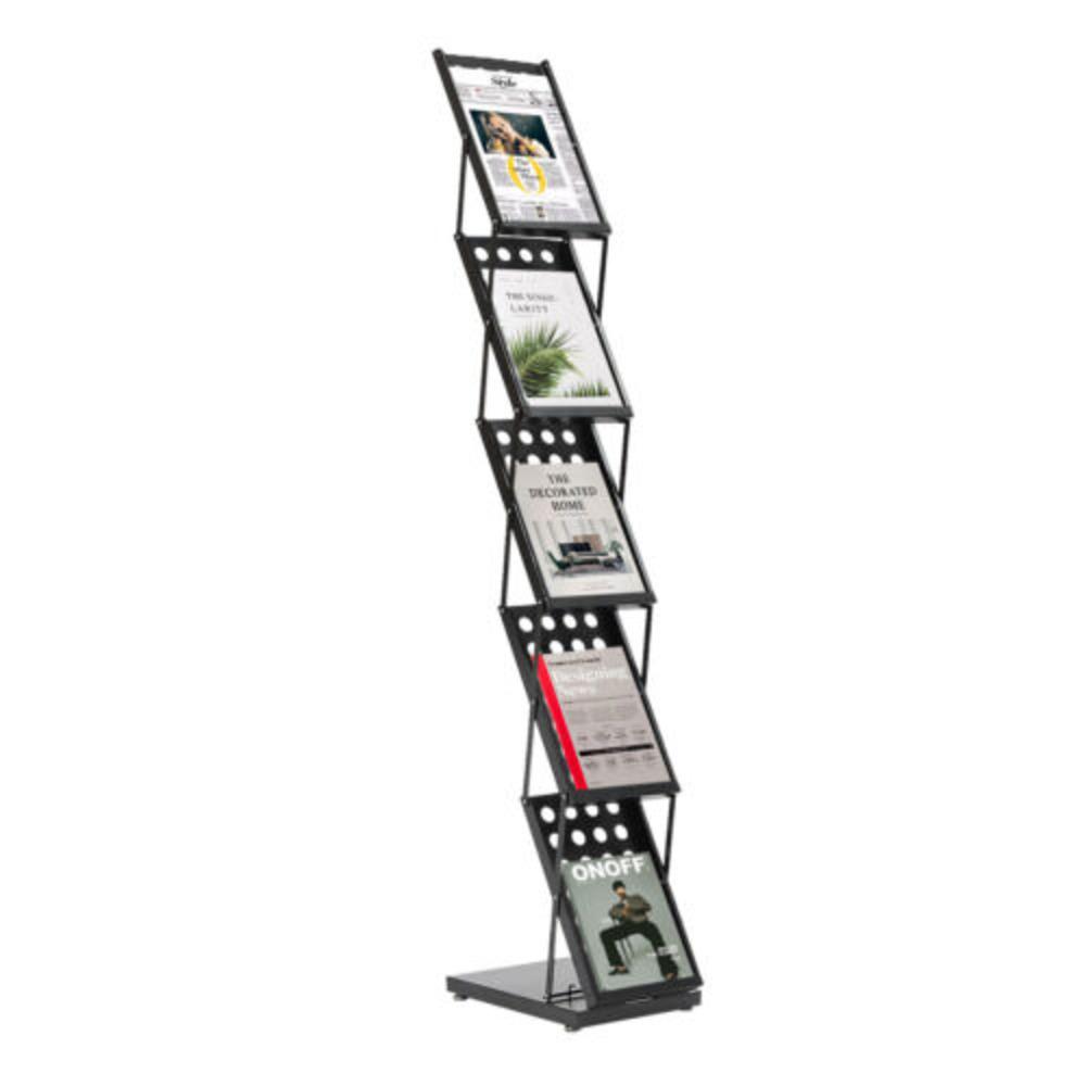 

Bymaocar Foldable Literature Display Stand Magazine Catalogue Rack W/ 5 Pockets for Exhibition & Trade Show A4 Brochure Holder чёрный